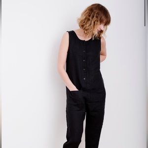Off On SLEEVELESS LINEN JUMPSUIT, Charcoal Grey, S
